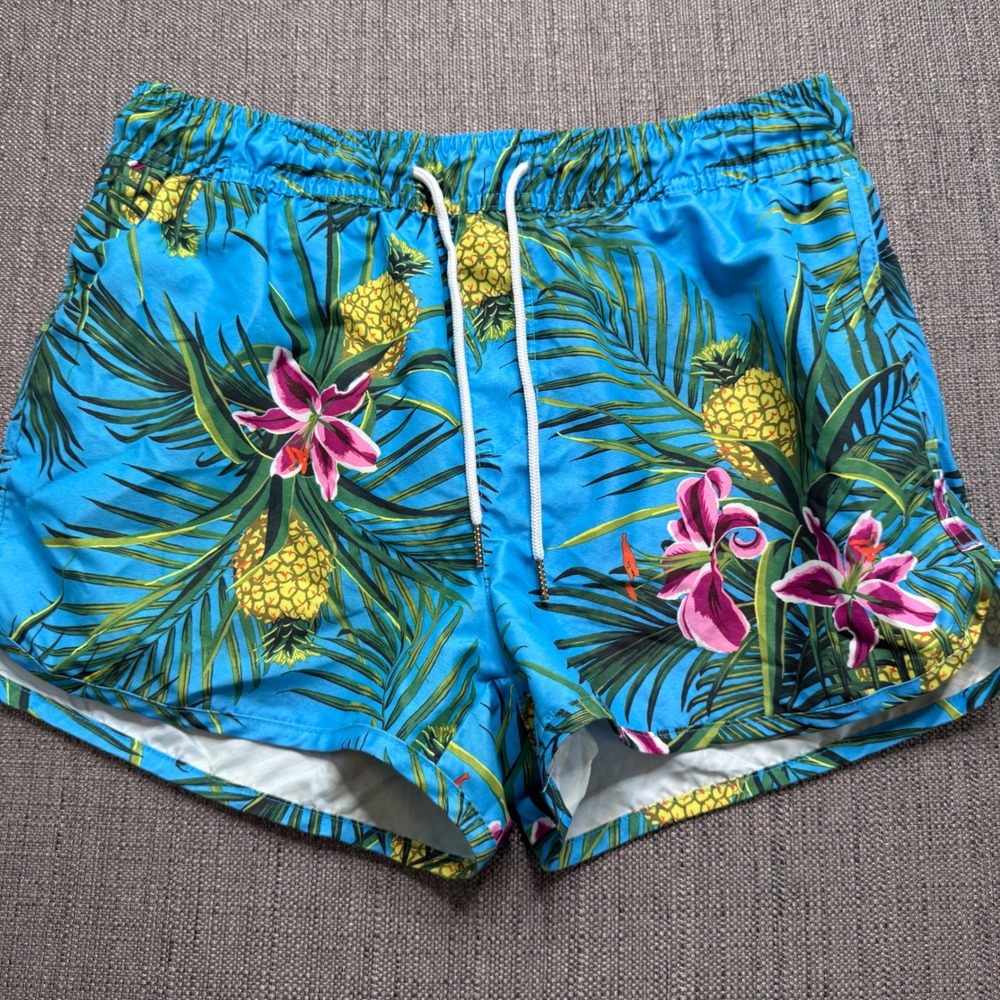 HM Mens Blue Tropical Pineapple Floral Swim Trunks Shorts Size S 06856011